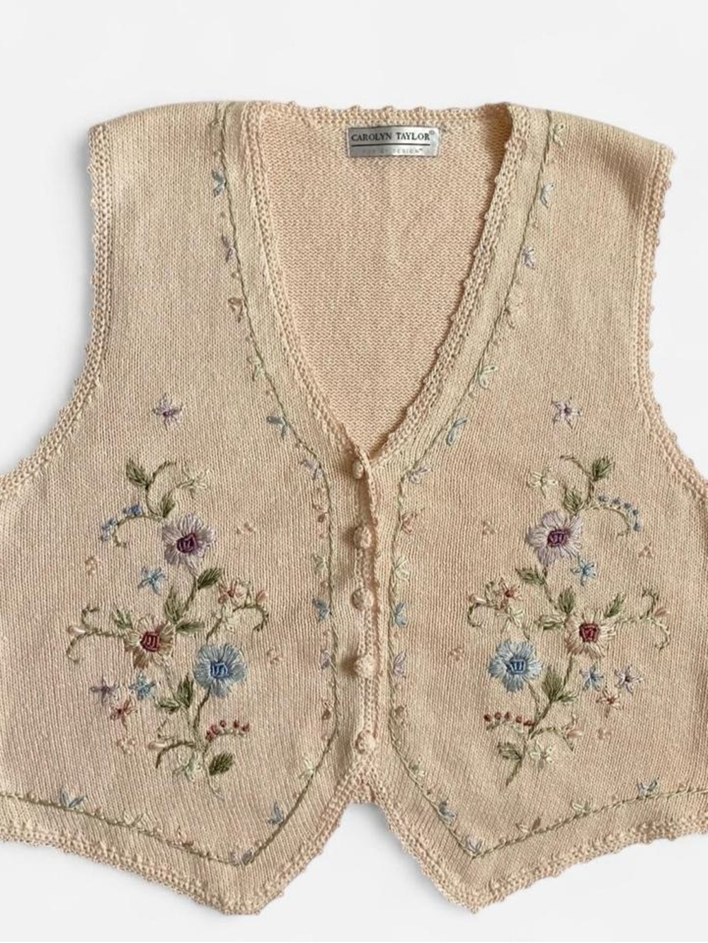 Vintage pale pink floral knit vest